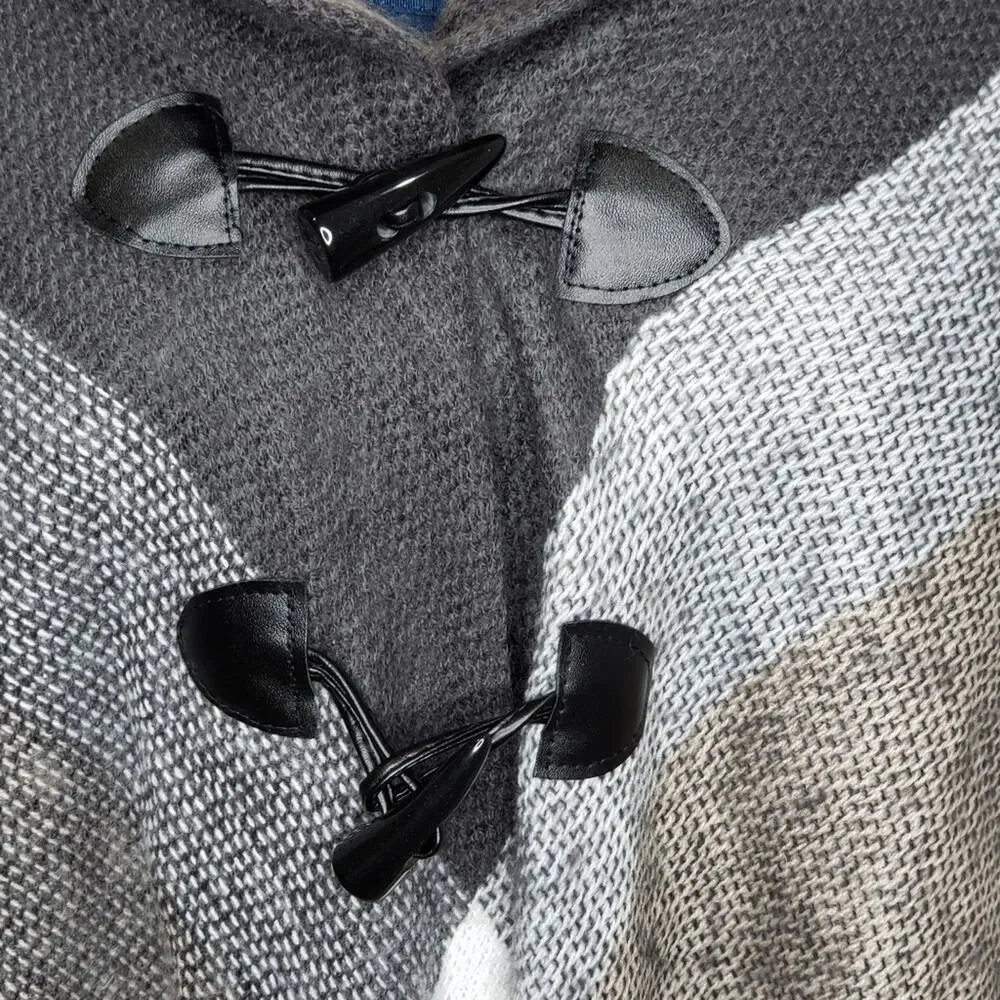 Knit Poncho Wrap with Two Button Closure